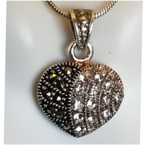Genuine Marcasite & Crystal Pave Heart Pendant